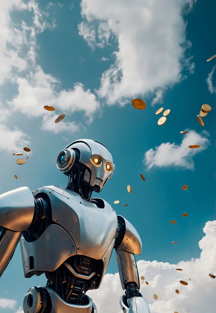 Free Photo futuristic robot interacting with money