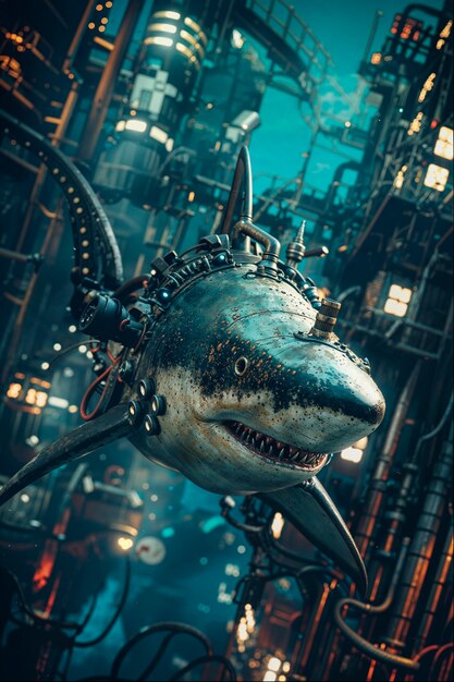 Futuristic robot shark