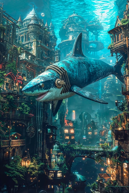 Free photo futuristic robot shark