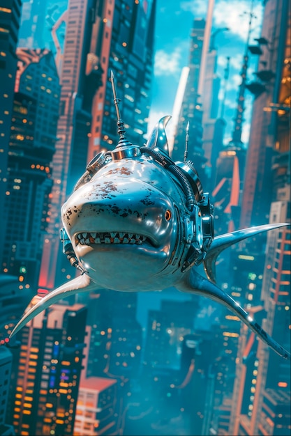 Free photo futuristic robot shark