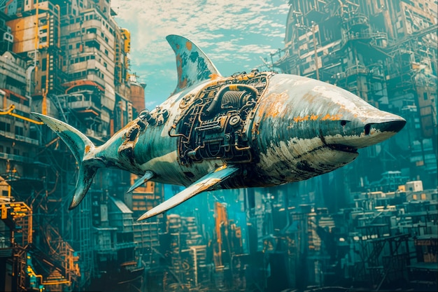 Foto gratuita lo squalo robot futuristico