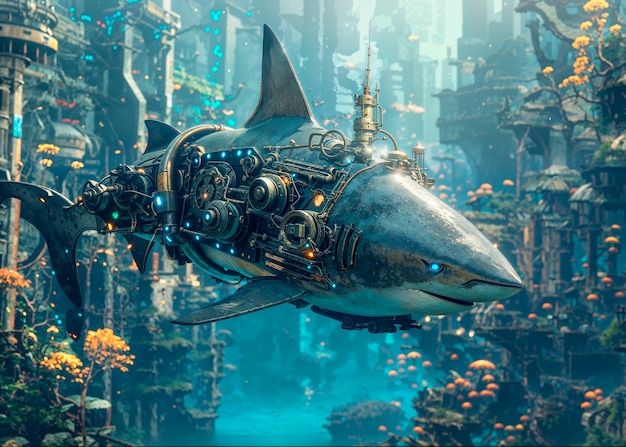 Futuristic robot shark