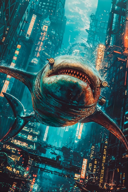 Free photo futuristic robot shark