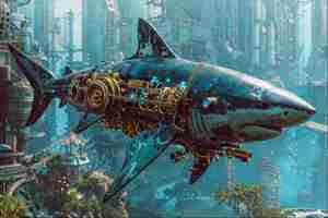 Free photo futuristic robot shark