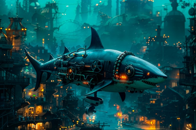 Futuristic robot shark