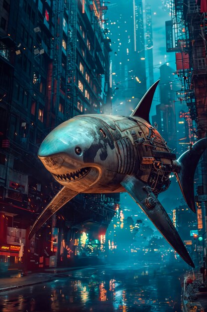 Futuristic robot shark