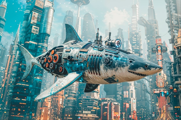 Бесплатное фото Футуристическая акула-робот