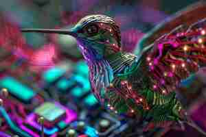 Foto gratuita il colibrì robotico futuristico