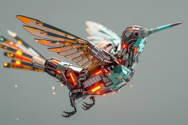 Foto gratuita il colibrì robotico futuristico