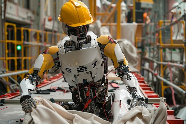 Foto gratuita scena futuristica con robot ad alta tecnologia utilizzati nell'industria delle costruzioni