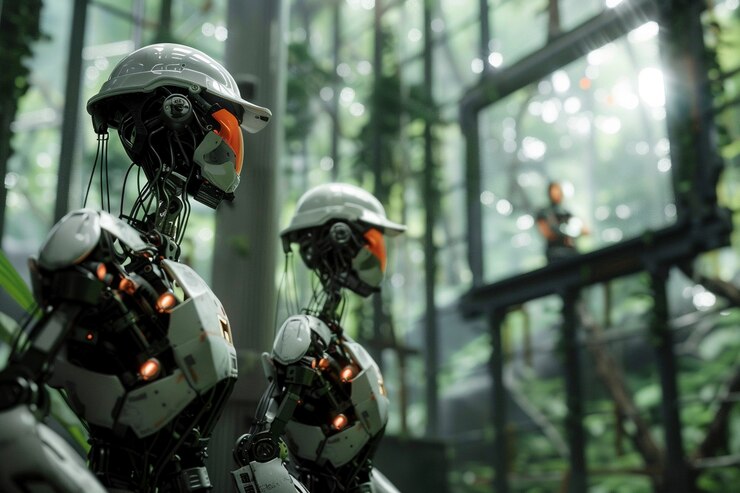 Free Photo futuristic scene with high-tech robot used in the construction industry
