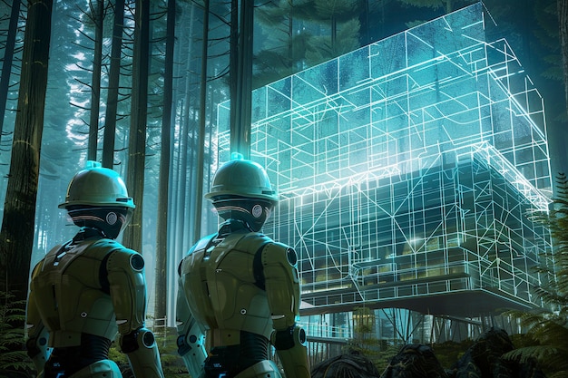 Free photo futuristic scene with high-tech robot used in the construction industry