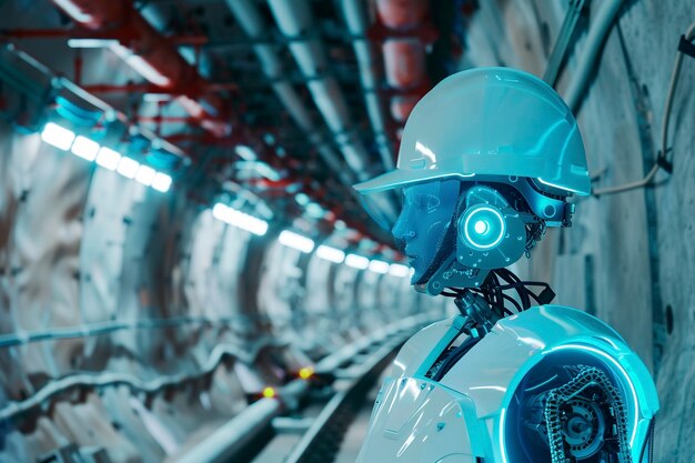 Foto gratuita scena futuristica con robot ad alta tecnologia utilizzati nell'industria delle costruzioni