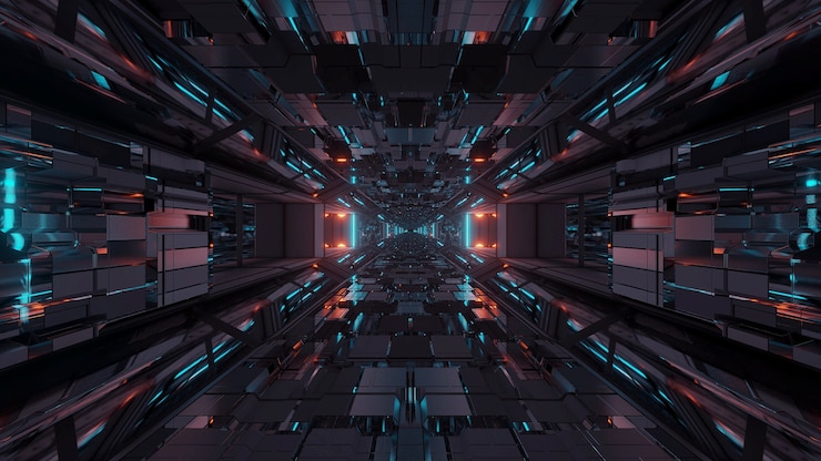 Free Photo futuristic sci-fi space tunnel passageway with glowing shiny lights
