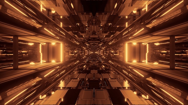 Futuristic sci-fi space tunnel passageway with glowing shiny lights