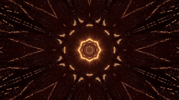 Futuristic science-fiction octagon mandala design with brown and gold lights