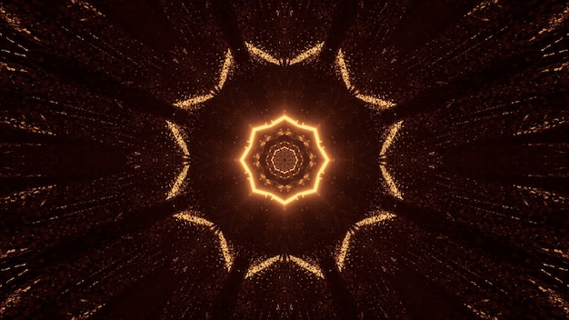 Free photo futuristic science-fiction octagon mandala design with brown and gold lights