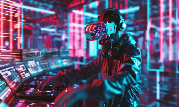 무료 사진 futuristic set with dj in charge of music using virtual reality glasses