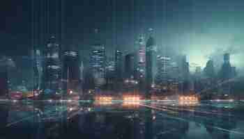 Free photo futuristic skyscrapers illuminate the modern city skyline generated by ai