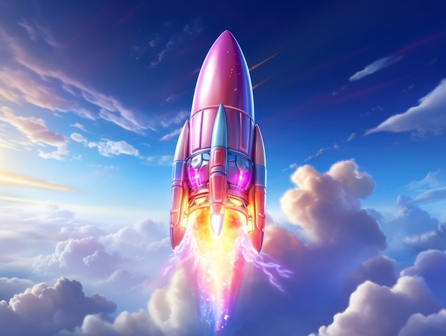 ファンタジーなデザインの未来的な宇宙ロケット