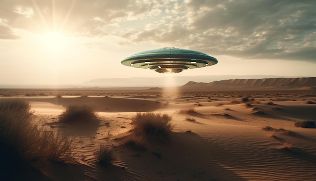Futuristic spaceship levitates over bizarre alien landscape a sci fi fantasy generated by AI