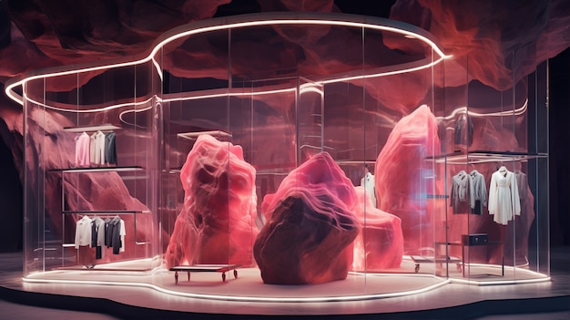 Futuristic store with abstract concept and architecture