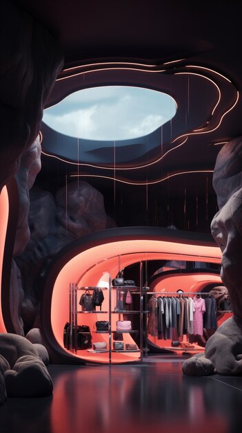 Futuristic store with abstract concept and architecture