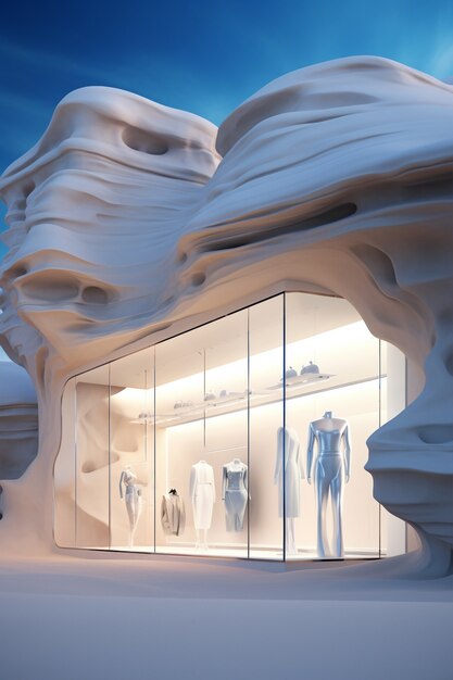 Futuristic store with abstract concept and architecture