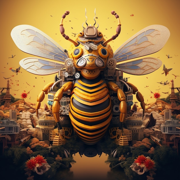 Free photo futuristic style bee outdoors