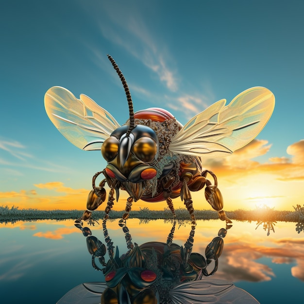 Free photo futuristic style bee outdoors