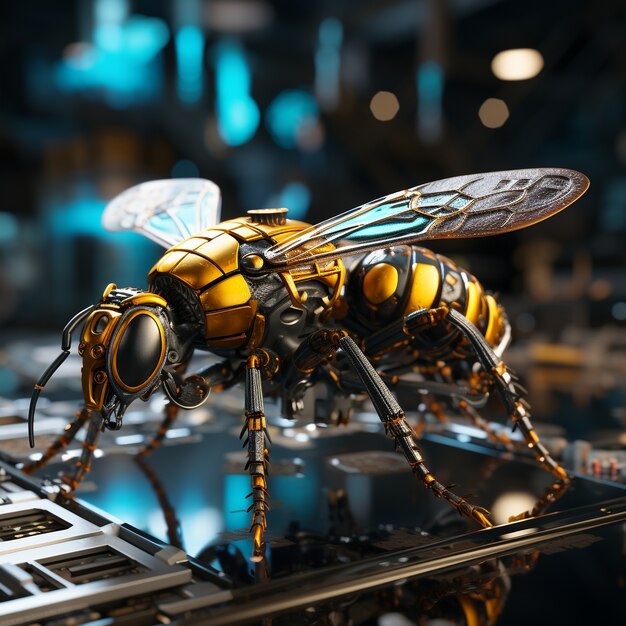 스튜디오에 있는 미래 지향적인 스타일의 꿀벌
