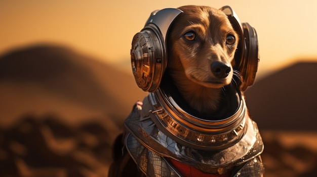 Futuristic style dog in desert