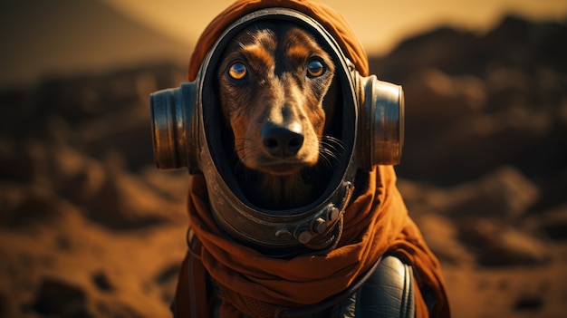 Foto gratuita cane in stile futuristico nel deserto