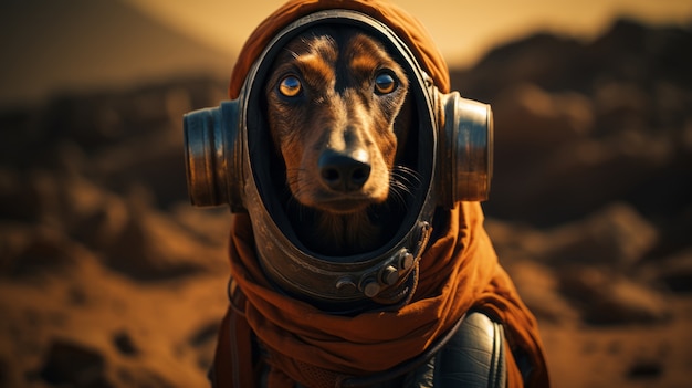 Futuristic style dog in desert