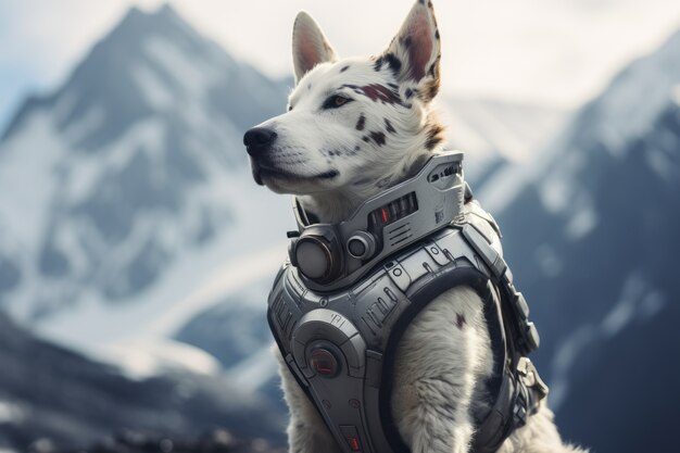 Futuristic style dog in nature