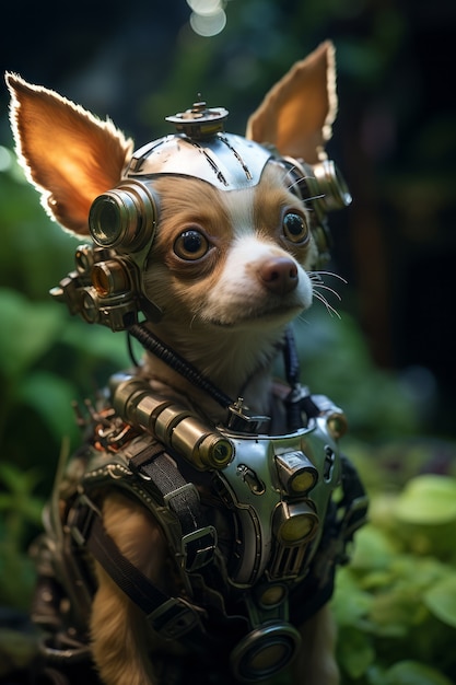 Futuristic style dog in nature