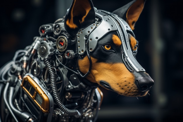 Foto gratuita cane in stile futuristico con tuta da robot