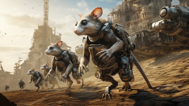 Free photo futuristic style possums wearing clothing