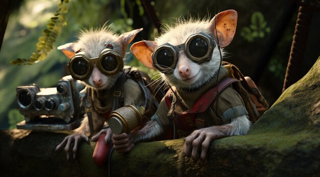 Futuristic style possums with goggles