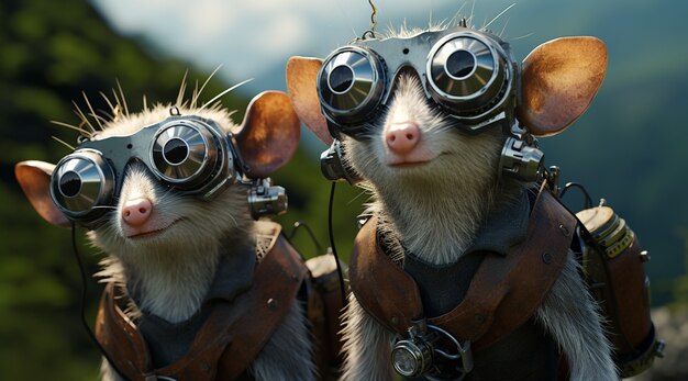 Futuristic style possums with goggles