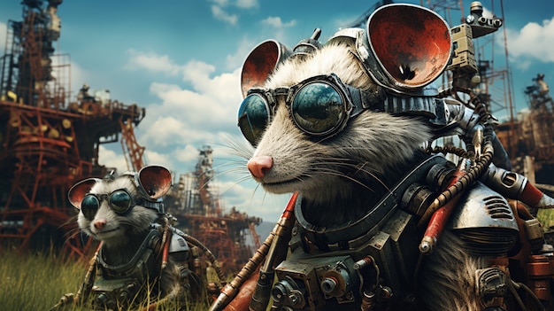 Free photo futuristic style possums with goggles