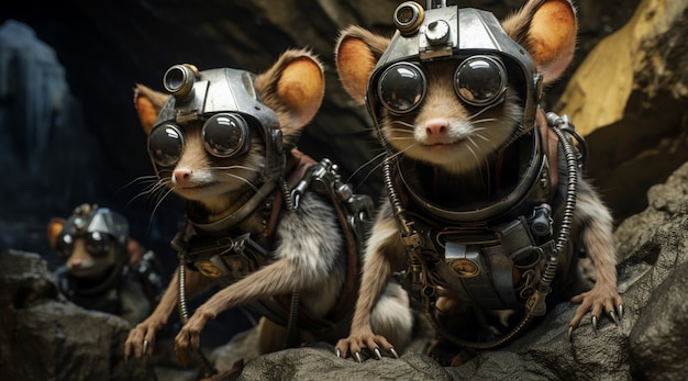 Free photo futuristic style possums with goggles