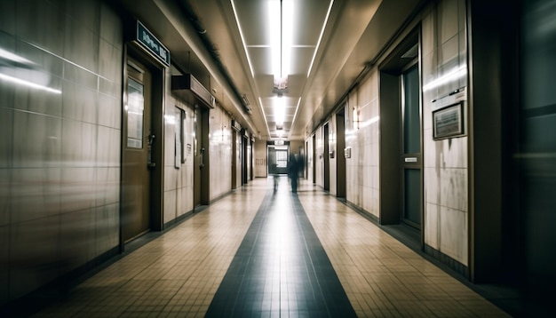Futuristic subway train speeds through empty corridor generated by AI
