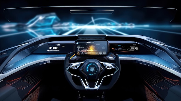 Free photo futuristic vehicle and graphical user interface