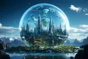 Free photo futuristic view of high tech earth planet