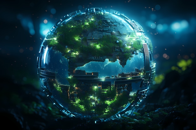 Free photo futuristic view of high tech earth planet