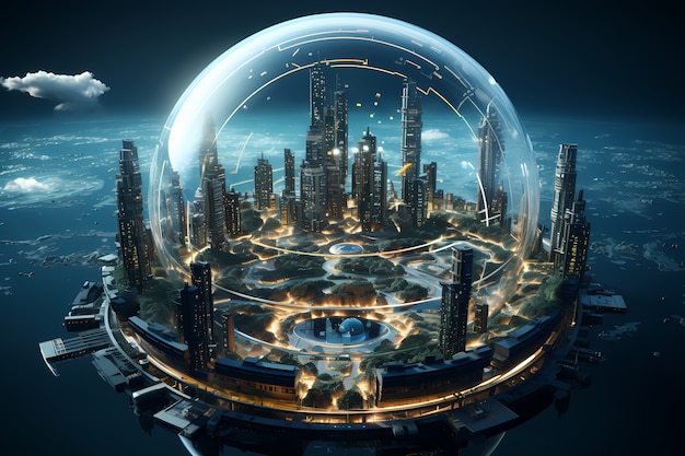 Free photo futuristic view of high tech earth planet