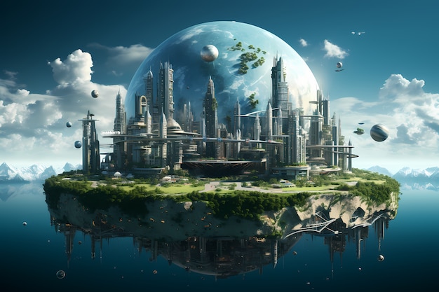 Futuristic view of high tech earth planet