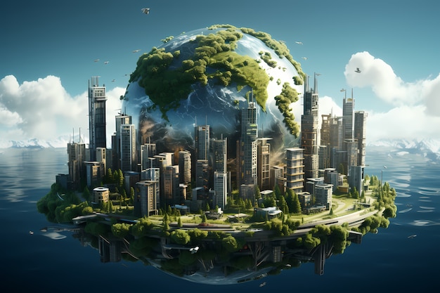 Futuristic view of high tech earth planet