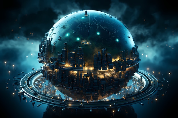 Futuristic view of high tech earth planet
